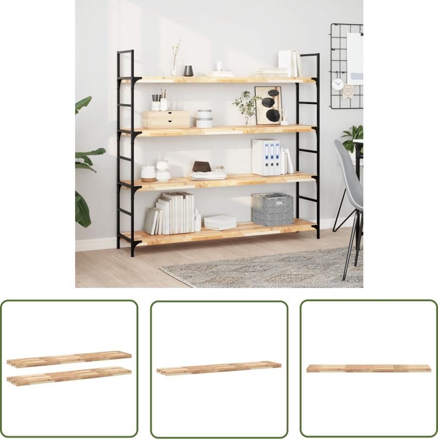 VidaXL The Living Store Wandschappen 2 st zwevend 160x30x4 cm onbehandeld acaciahout Zwevende Wandplanken Wanddecoratie Houten Wandplank Acaciahout Salontafel