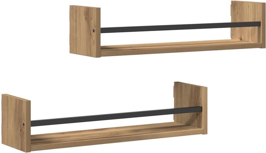 VidaXL Wandplank Ambachtelijk eiken Massief eikenhout 60 x 16 x 14 cm - Foto 2