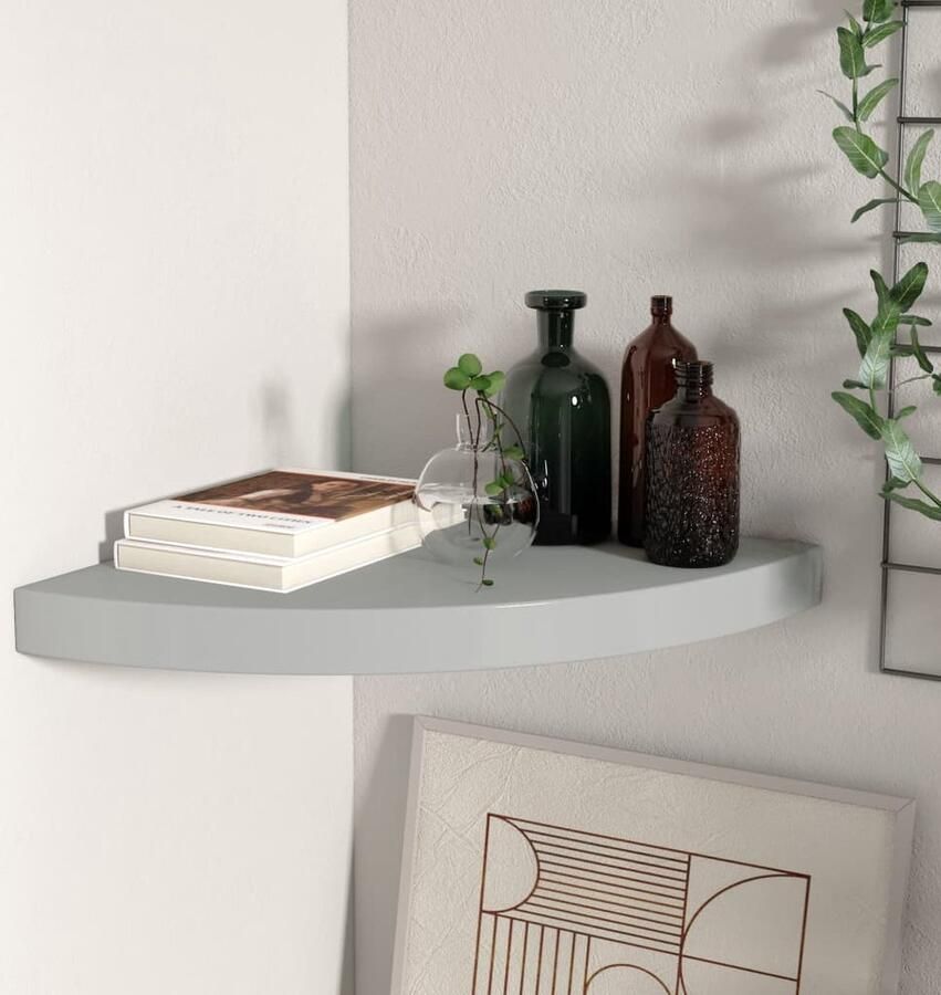 VidaXL Hoekschap zwevend 35x35x3 8 cm MDF grijs Hoekplank Wandplank Mdf Plank Grijze Kast Salonkast