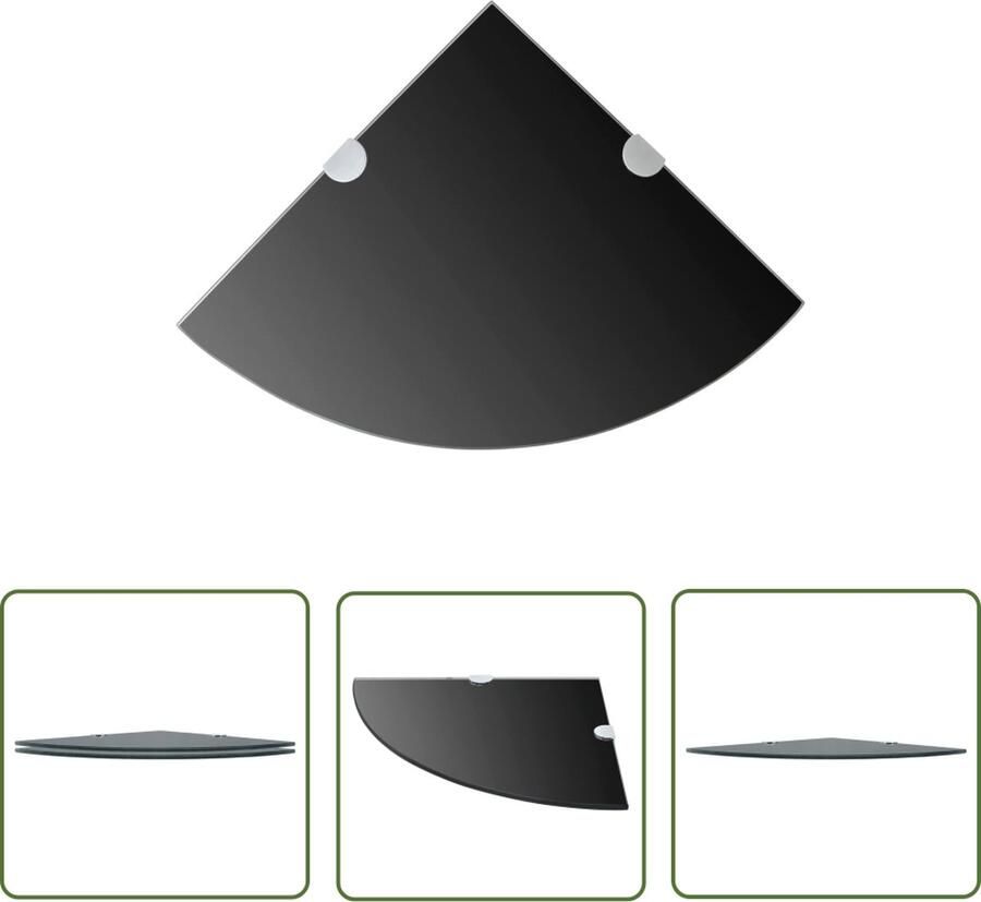 The Living Store Hoekschappen 2 st met chromen dragers 25x25 cm glas zwart Zwevend Glas Hoekschap Wandrekken Glas Vitrinekast Bergruimte Design Hoekschaps