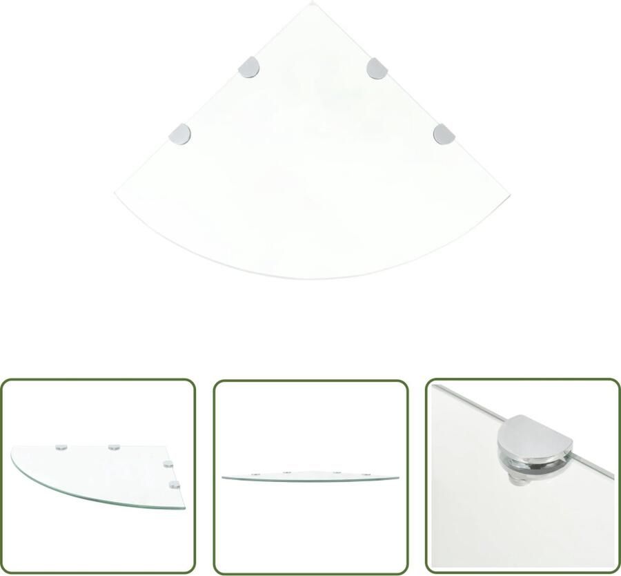 The Living Store Hoekschap met chromen dragers transparant 45x45 cm glas Zwevend Hoekschap Wandrek Glazen Hoekschap Transparant Hoekschap Keukenschapsje