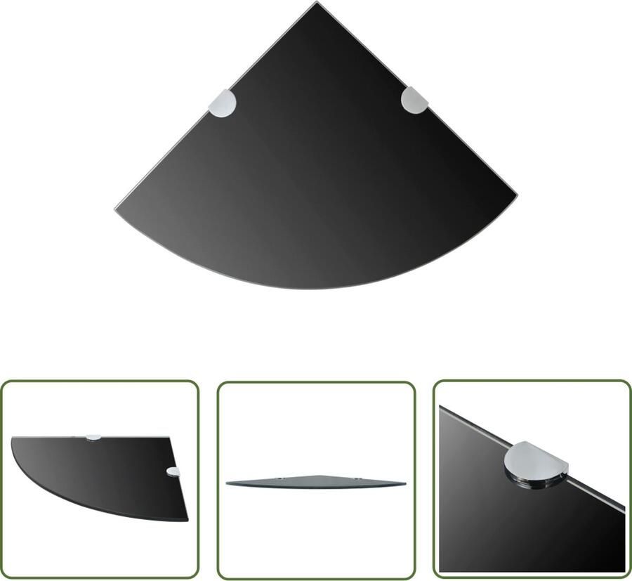 The Living Store Hoekschap met chromen dragers zwart 35x35 cm glas Hoekschap Wandrek Glazen Kastje Vitrinekast Opslagruimte