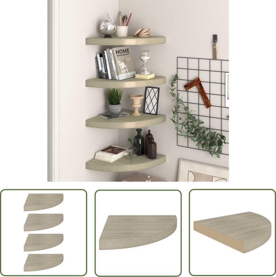 VidaXL Hoekschappen zwevend 4 st 35x35x3 8 cm MDF eikenkleurig Hoekschopen Wandplank Mdf Plank Eiken Kleurtoneel Zwevende Planken