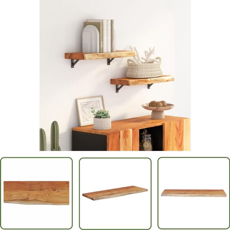 The Living Store Wandschap rechthoekig natuurlijke rand 50x20x3 8 cm acaciahout Houten Wandschap Wandplank Opbergruimte Acaciahout Designwandplank