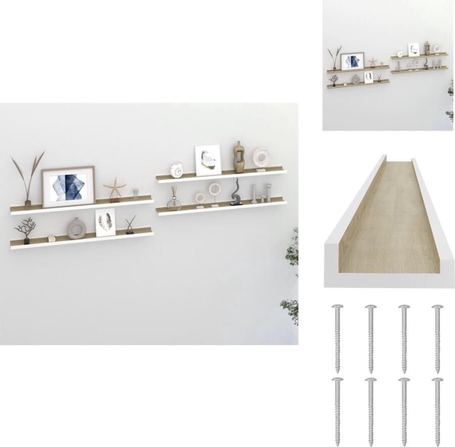 VidaXL Wandplank MDF 100 x 9 x 3 cm Wit en Sonoma Eiken Wandsteun