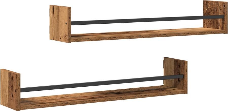 VidaXL Wandplank met plank 2 pcs Oud hout 80 x 16 x 14 cm Bewerkt hout