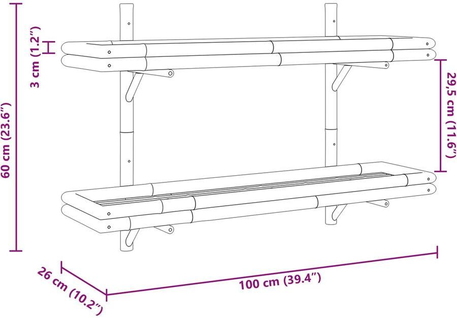 VidaXL Wandplank met plank met opslag Bruin 100 x 26 x 60 cm Bamboe