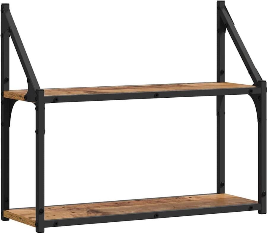 VidaXL Wandplank met plank Oud hout 60 x 21 x 51 cm Bewerkt hout