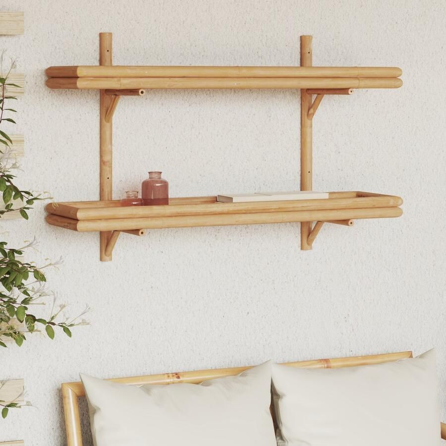 VidaXL Wandplank met plank met opslag Bruin 100 x 26 x 60 cm Bamboe - Foto 2