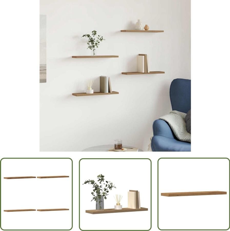 VidaXL Wandschappen 4 st 40x10x1 5 cm bewerkt hout artisanaal eiken Opslagruimte Wandplank Houtschilderij Woonaccessoires Eikenhout