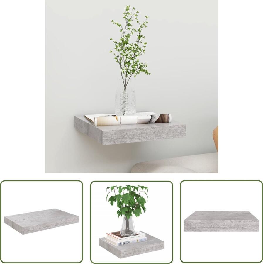 The Living Store Wandschap zwevend 23x23 5x3 8 cm MDF betongrijs Wanddecoratie Wandplank Zwevende Plank Displaykast Woonaccessoires