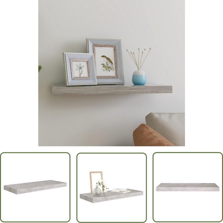 The Living Store Wandschap zwevend 60x23 5x3 8 cm MDF betongrijs Wandplank Wanddecoratie Zwevend Rek Minimalistisch Wonen Opslag Oplossing