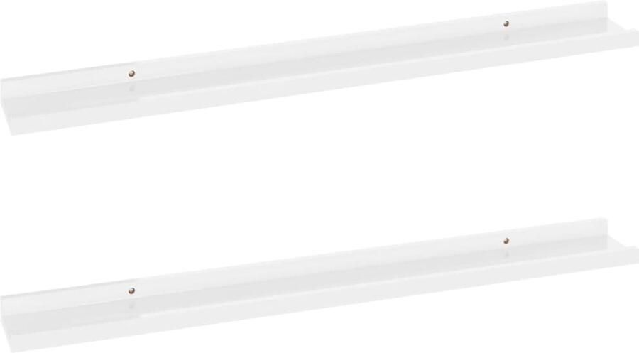 The Living Store Wandschappen 2 st 80x9x3 cm hoogglans wit Wandplank Wanddecoratie Mdf Plank Badkamer Accessoires Woonkamer Decoratie