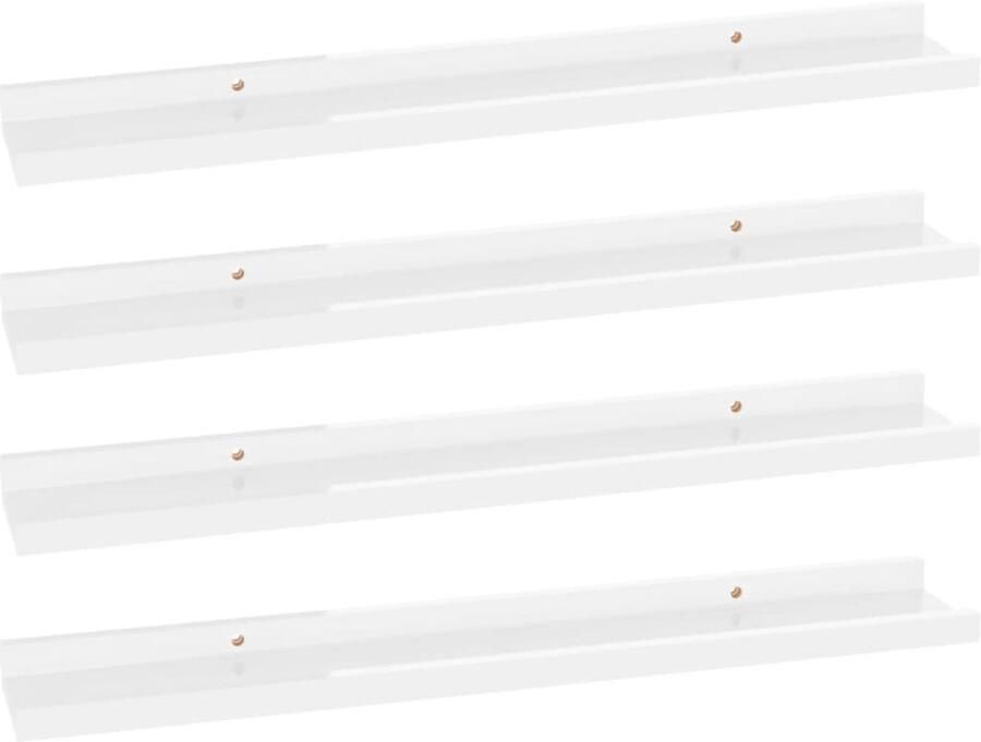 The Living Store Wandschappen 4 st 60x9x3 cm hoogglans wit Wandplanken Wanddecoratie Mdf Planken White Shelves Badkamer Accessoires