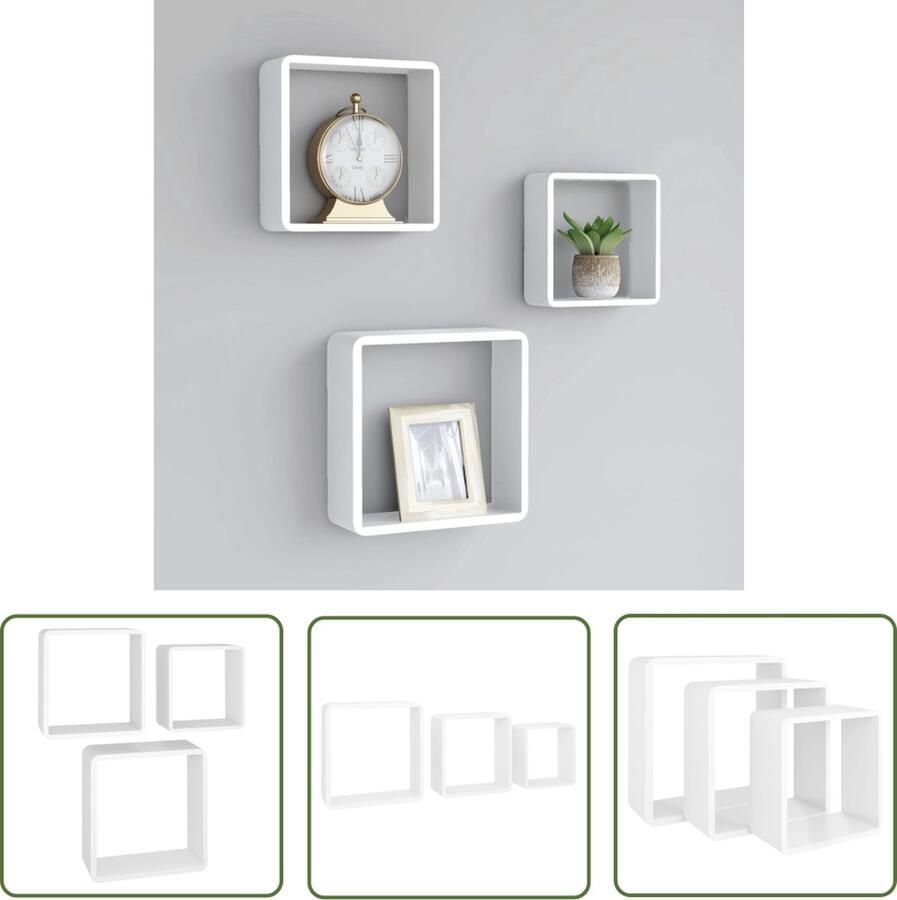 VidaXL Wandschappen kubus 3 st MDF wit Wanddecoratie Wandplank Kubusschilderij Mdf Plank White Shelves