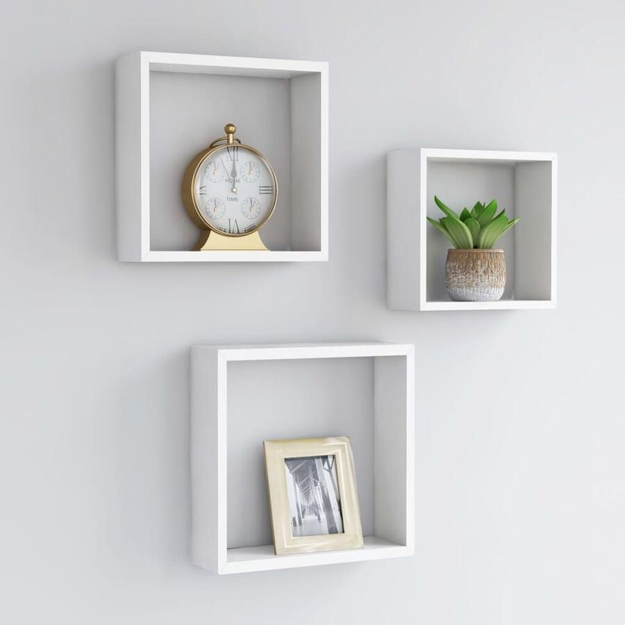 VidaXL Wandplank Wanddecoratie Wandschappen kubus 3 st MDF wit Mdf Plank Witte Wandplank Cube Shelf