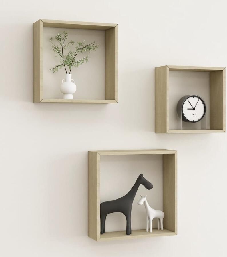 VidaXL Wandplank Wanddecoratie Wandschappen kubus 3 st sonoma eikenkleurig Kubusschrank Opslagoplossing Salontafel