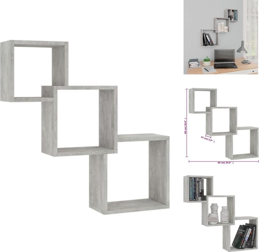 VidaXL Wandplank Wandplanken Kubuswandkast Kubuswandkasten Wandschappen kubus 84-5x15x27 cm bewerkt hout betongrijs