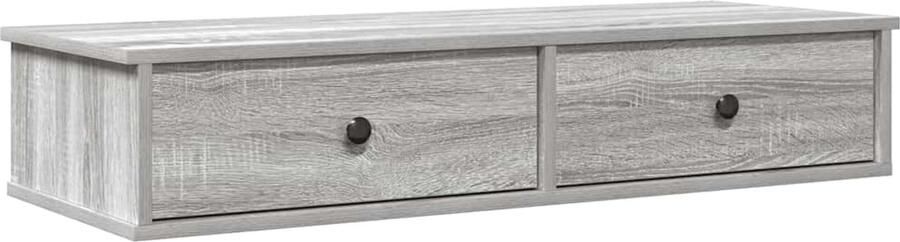 The Living Store Wandschap met lades 100x37 5x19 cm bewerkt hout grijs sonoma Wandplankje Kasten Bergruimte Houten Kasten Grijze Meubels