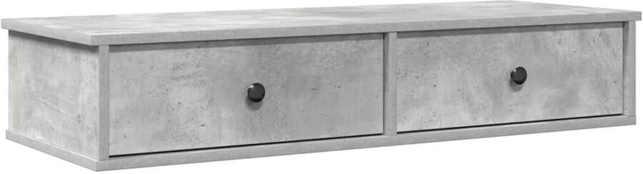 The Living Store Wandschap met lades 100x37 5x19 cm bewerkt hout betongrijs Wandplankje Opbergkasten Houten Plank Bergruimte Design Meubilair