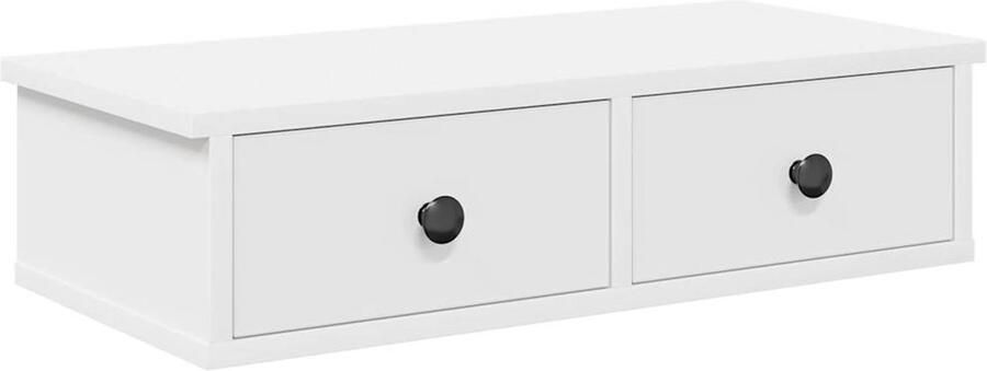 The Living Store Wandschap met lades 60x25x15 cm bewerkt hout wit Wandplank Ladekast Opbergkast Decoratie Plank Woonaccessoires