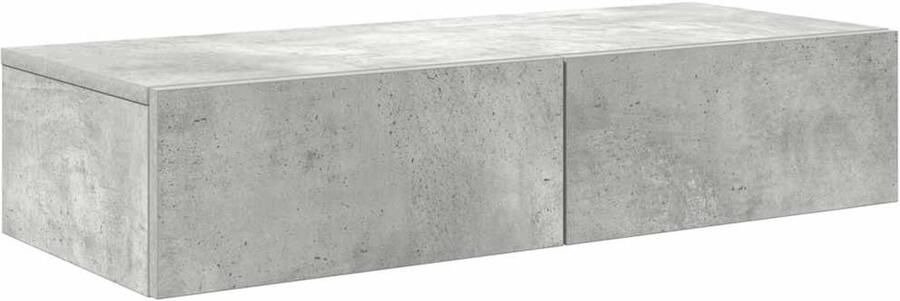 The Living Store Wandschap met lades 80x33x17 cm bewerkt hout betongrijs Wandplank Kasten Opbergruimte Houten Kasten Badkamermeubilair