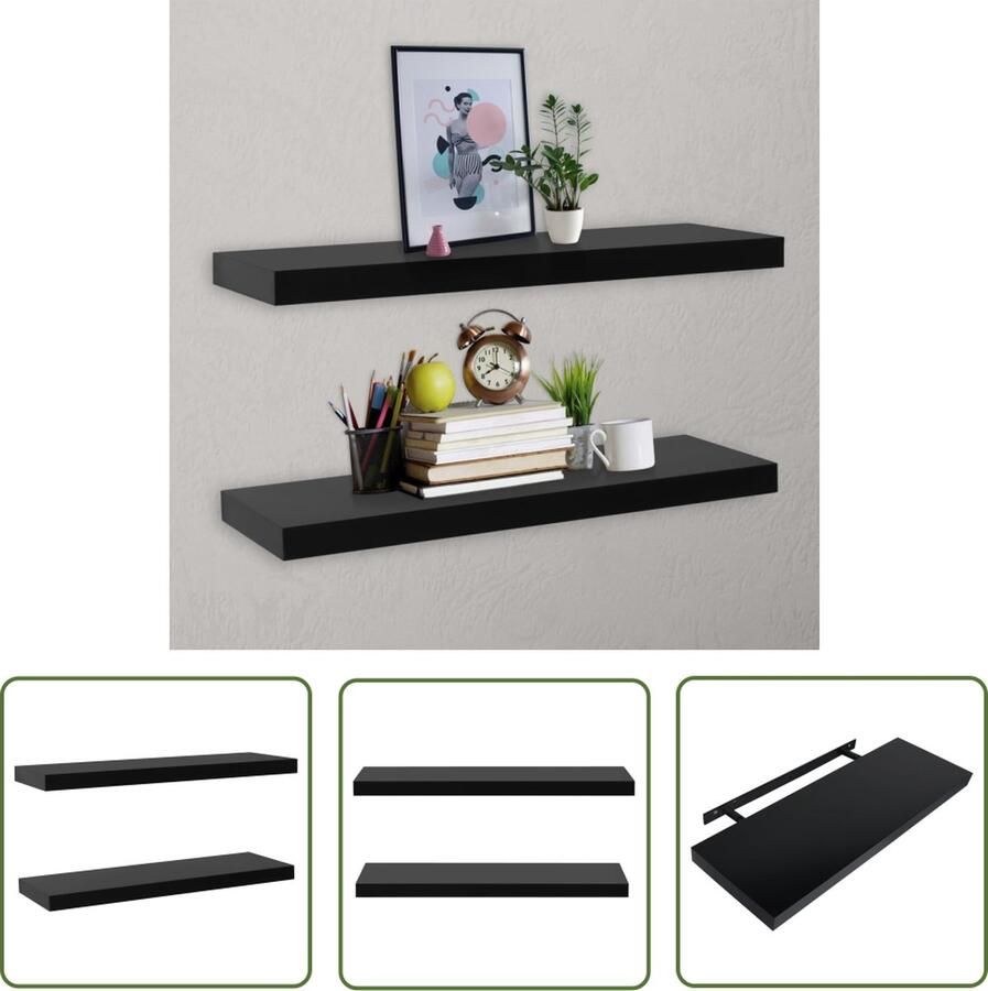 The Living Store Wandschappen zwevend 2 st 100x20x3 8 cm zwart Zwevende Wanden Wandplanken Zwarte Wanddecoratie Minimalistisch Design Opbergwand