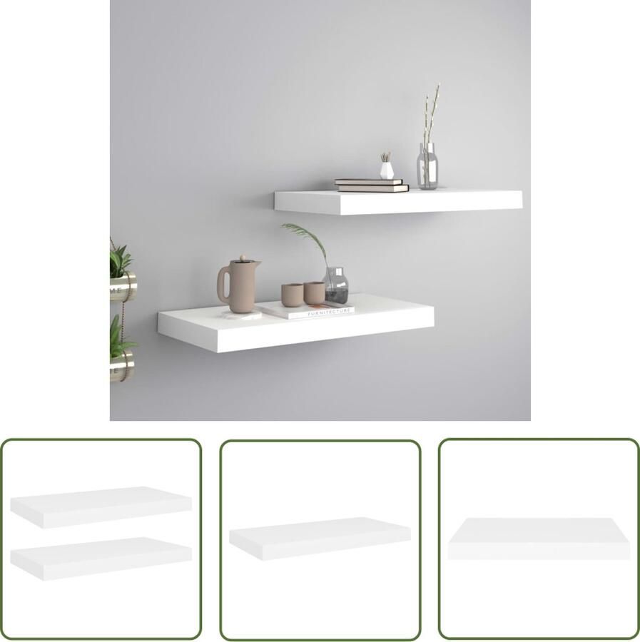 The Living Store Wandschappen zwevend 2 st 50x23x3 8 cm MDF wit Wandplank Zwevende Wandplank Houten Wandplank Mdf Wandplank Wanddecoratie