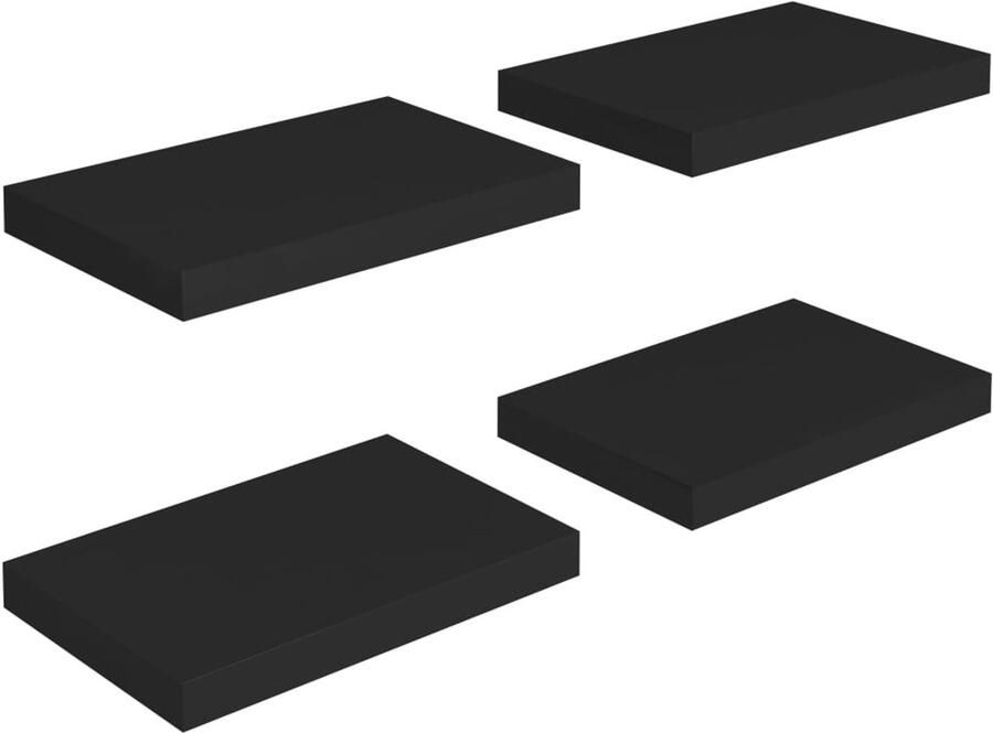 VidaXL Wandschappen zwevend 4 st 40x23x3 8 cm MDF zwart Zwevende Wandschappen Wandplank Mdf Wanddecoratie Black Wall Shelves Minimalistisch Design