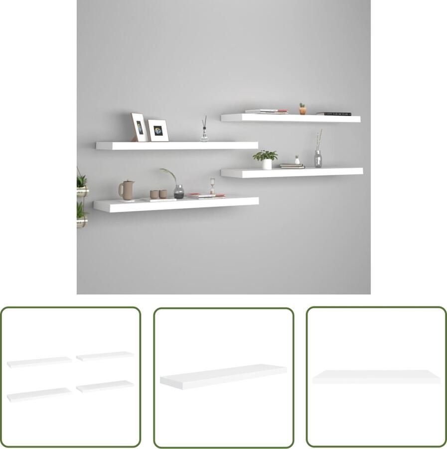 The Living Store Wandschappen zwevend 4 st 90x23 5x3 8 cm MDF wit Wandplank Zwevende Plank Houten Wandplank Mdf Wandplank Opbergruimte
