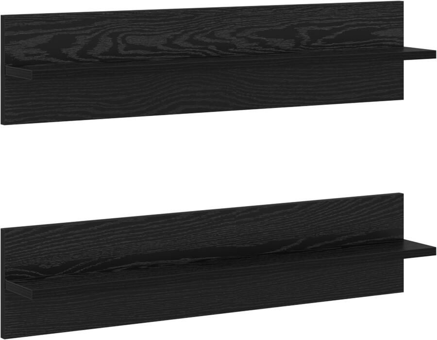 VidaXL Wandplanken met plank met opslag 2 pcs Zwart eikenhout 80 x 11 5 x 18 cm