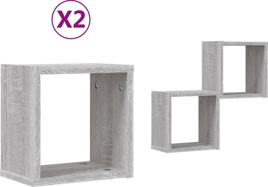 VidaXL Wandplanken 2 Stuks Grijs Sonoma 26x15x26 cm Geengineerd Hout