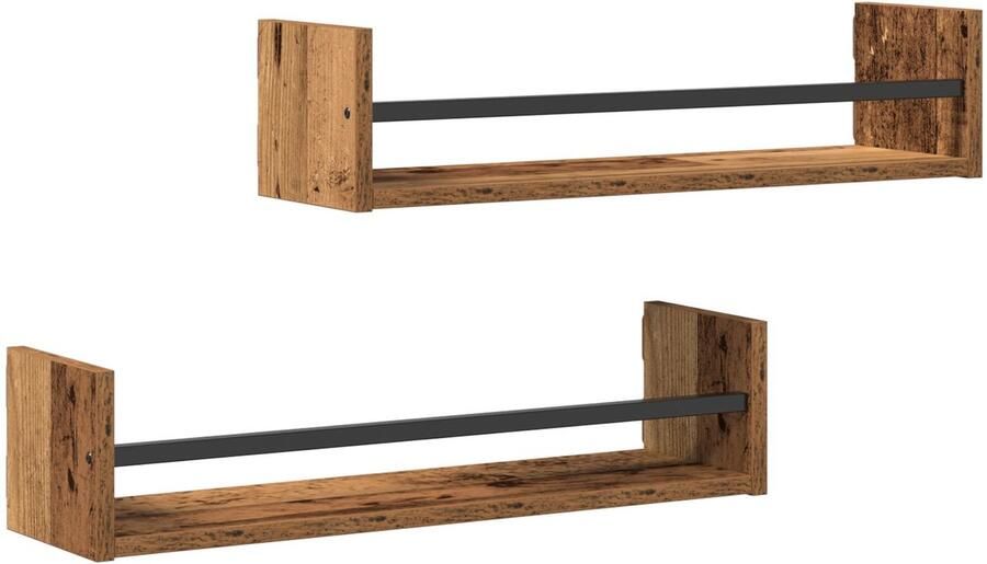 VidaXL Wandplank met plank 2 pcs Oud hout 60 x 16 x 14 cm Bewerkt hout - Foto 3