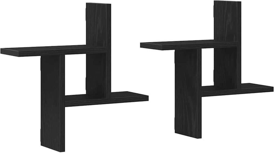 VidaXL Wandplanken 2 stuks Zwart Eiken 38x12x38 cm Bewerkt Hout