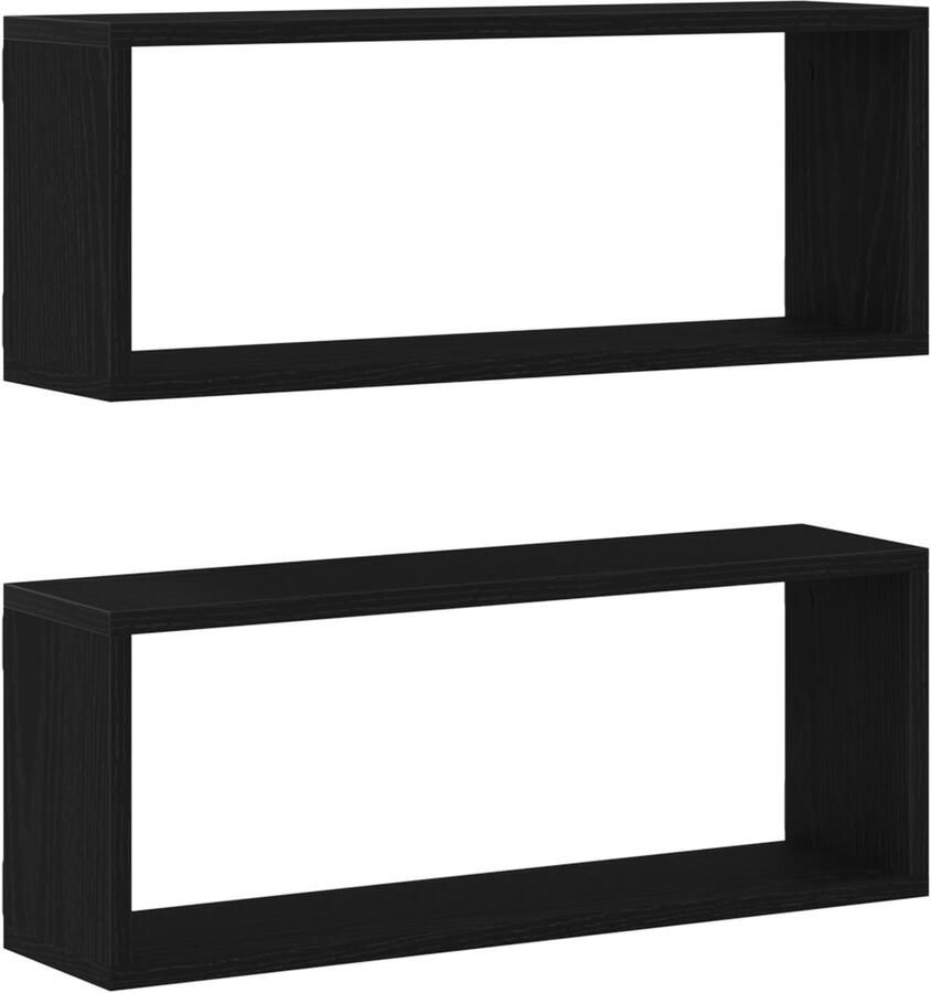 VidaXL Wandplanken 2 Stuks Zwart Eiken 60x15x23 cm Gemaakt van Houtcomposiet