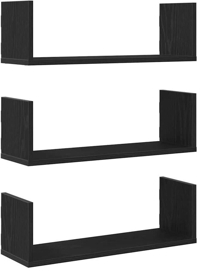 VidaXL Wandplanken 3 stuks Zwarte Eiken 58x18x18 cm Bewerkt Hout