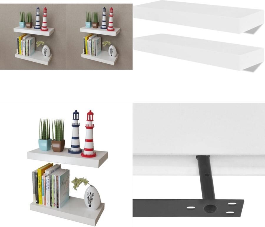 VidaXL Wandplanken 4 st 40 cm wit Wandrek Wandrekken Wandschap Wandschappen