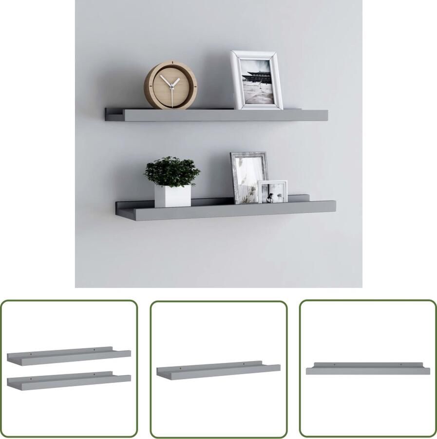 VidaXL Wandplanken Fotowandplanken Fotoplanken 2 st 40x9x3 cm MDF grijs Mdf Planken Grijze Wanddecoratie Muurschildering