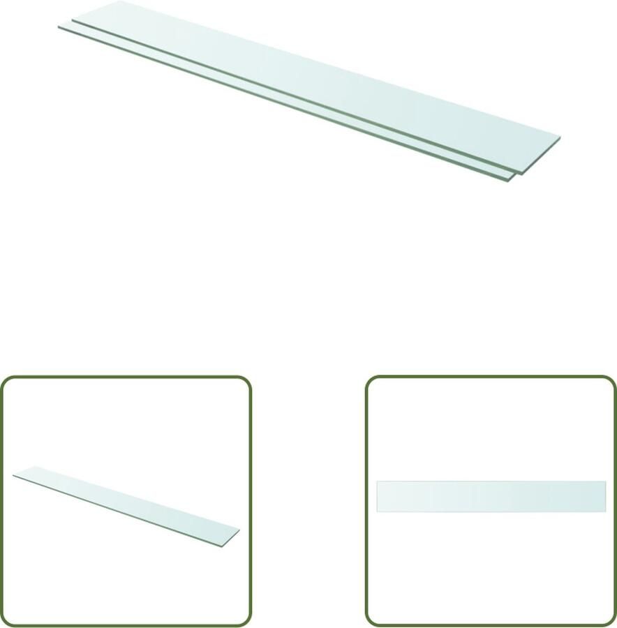 The Living Store Schappen 2 st 110x15 cm glas transparant Glazen Schap Wandplank Vitrinekast Display Transparant Glas