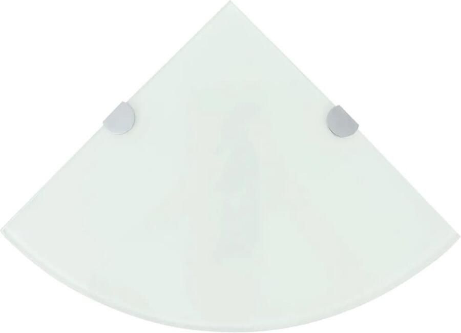 VidaXL Wandplanken Hoekschalen Hoekschappen 2 st met chromen dragers 25x25 cm glas wit Glazen Planken Interieurdecoratie Woonaccessoires