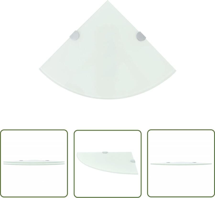 The Living Store Hoekschappen 2 st met chromen dragers 35x35 cm glas wit Zwevend Hoekschap Wandrekken Glas Schrankje Keukenkastjes Badkamerspiegelkast - Foto 2