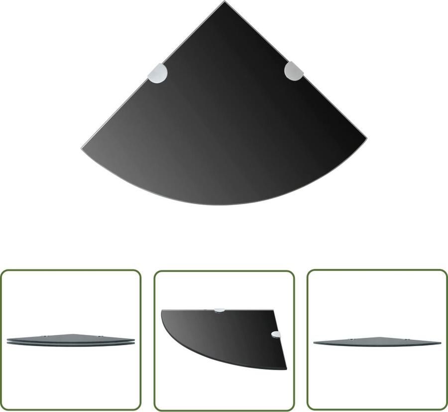 VidaXL Hoekschappen 2 st met chromen dragers 35x35 cm glas zwart Hoekschalen Wandplanken Glazen Schapen Zwarte Kastjes Minimalistisch Decoratie