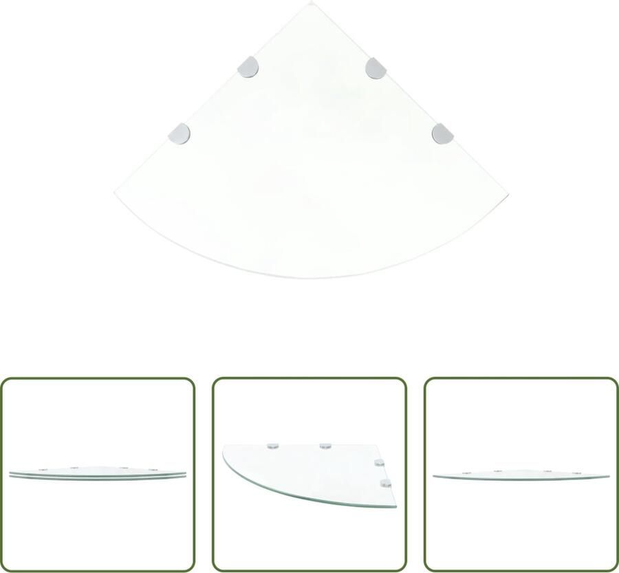 The Living Store Hoekschappen 2 st met chromen dragers 45x45 cm glas transparant Hoekschaps Wandrekken Glazen Schapen Opbergoplossing Keuken Accessoires