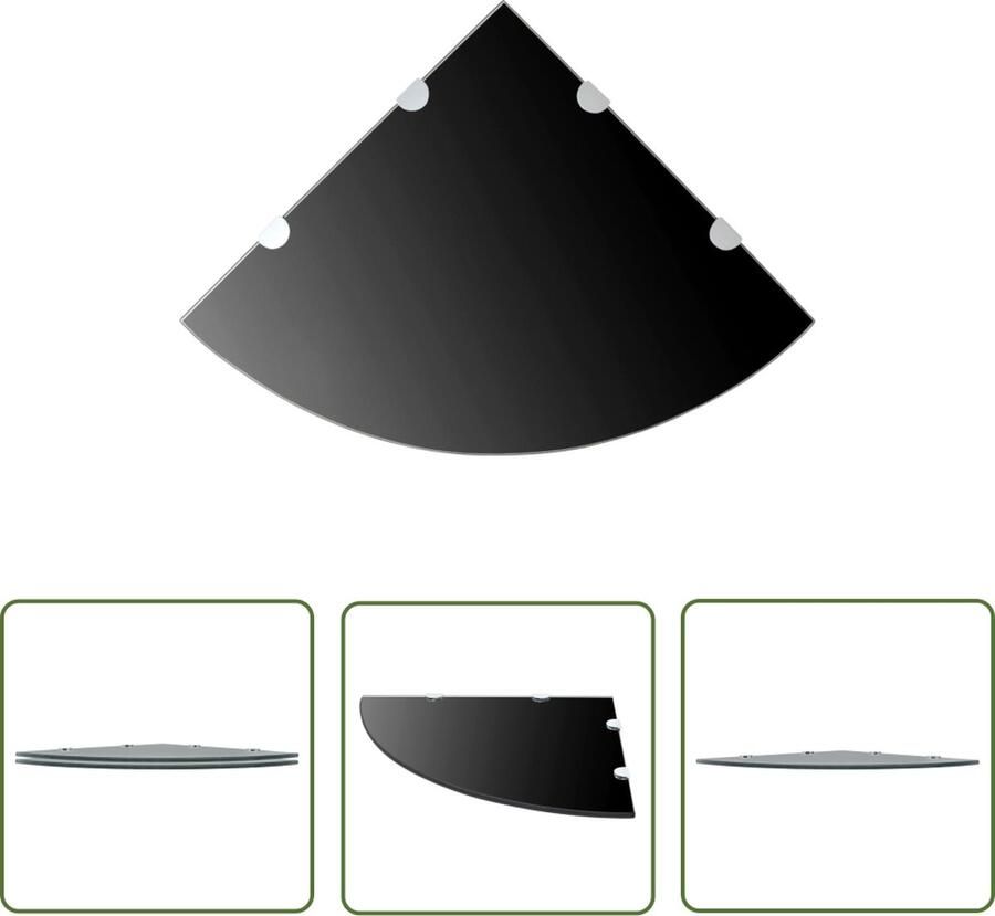 The Living Store Hoekschappen 2 st met chromen dragers 45x45 cm glas zwart Hoekschaps Wandrekken Glazen Schapen Zwarte Decoratie Minimalistisch Design