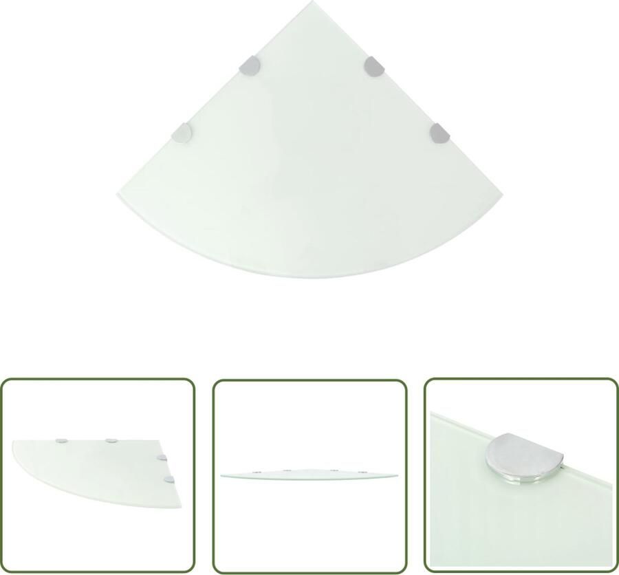 The Living Store Hoekschap met chromen dragers wit 45x45 cm glas Hoekschap Wandrek Glazen Kastje Vitrinekast Opslagoplossing