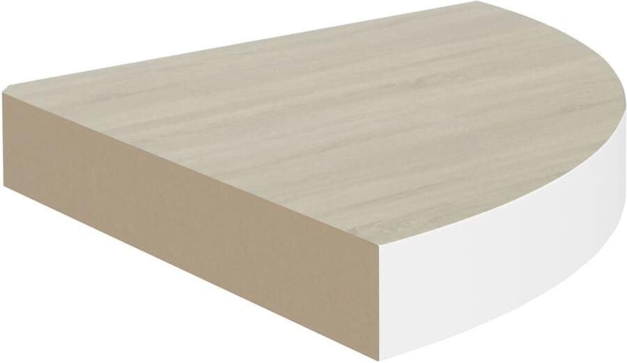 The Living Store Hoekwandschap 25x25x3 8 cm MDF eikenkleurig en wit Hoekplank Wandplankje Eiken Kleur Witte Plank Woonaccessoires