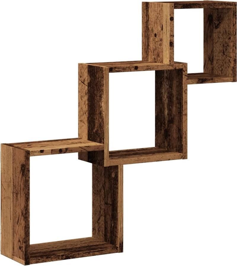 VidaXL Wandplanken kubus 68x15x68 cm bewerkt hout oud houtkleurig
