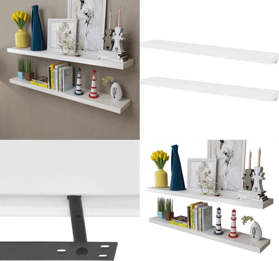 VidaXL Wandplanken MDF zwevend voor boeken dvd wit 2 st Wandmeubel Wandmeubels Wandrekken Wand Opberger - Foto 2
