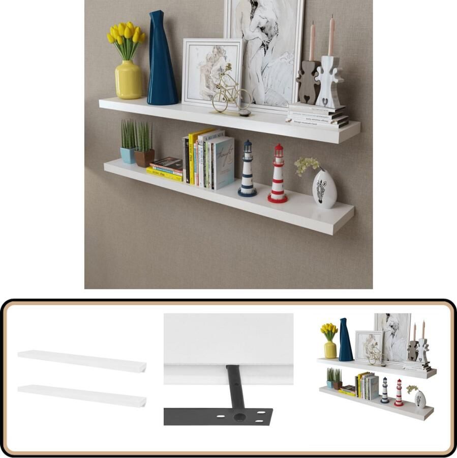 VidaXL Wandplanken MDF Zwevend Wit 120x20x3 8 cm 2 st Wandplanken Mdf Zwevende Wandplanken Witte Wandplanken Wanddecoratie