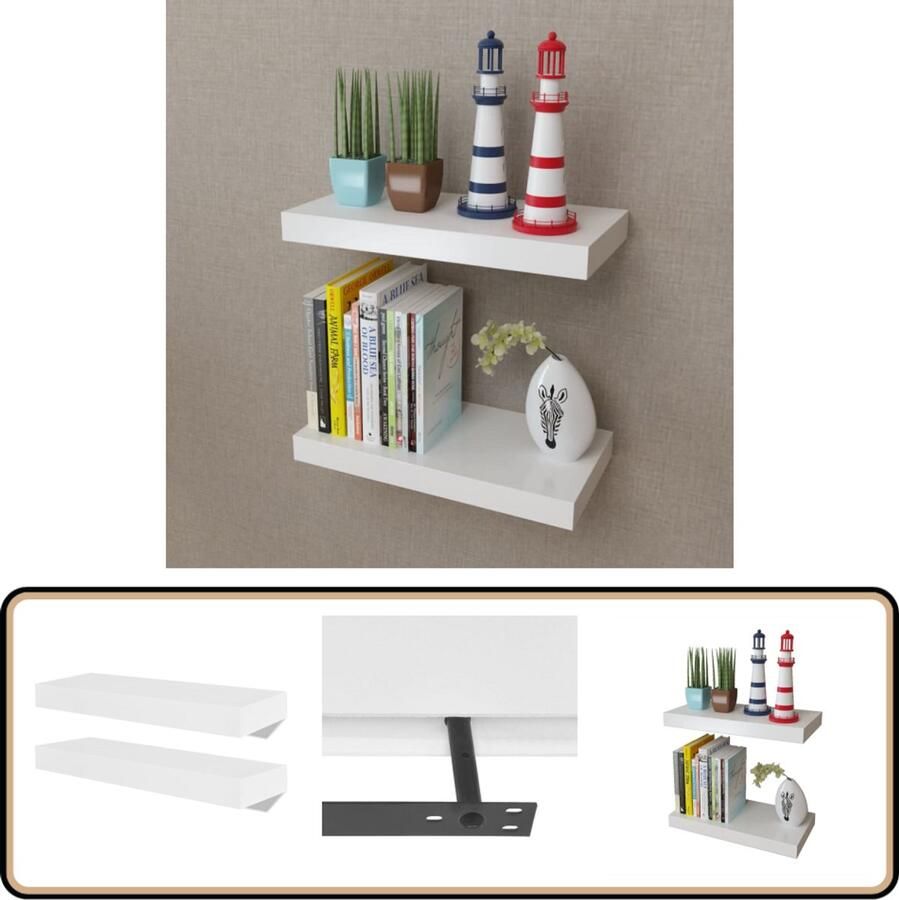 VidaXL Wandplanken MDF Zwevend Wit 2 st 40x20 cm Wandplank Hangend Rek Mdf Wandplank Witte Wandplank Minimalistisch Design